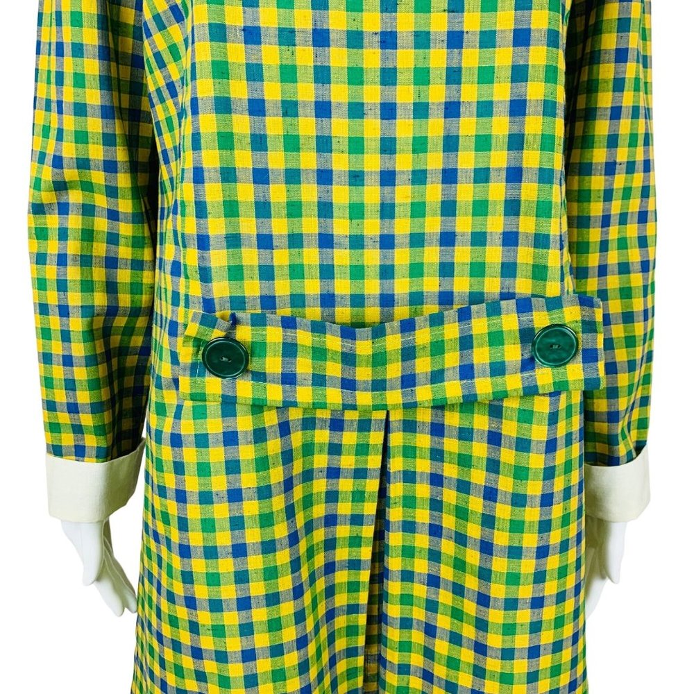 Vintage 1960s Checkered Dress Blue Green Schoolgirl Peter Pan Collar Sears - Picture 5 of 11